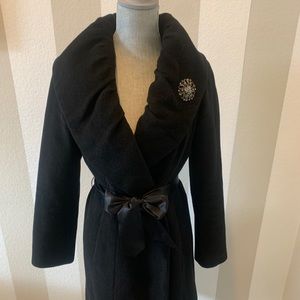 White House Black Market Black Coat with satin bow